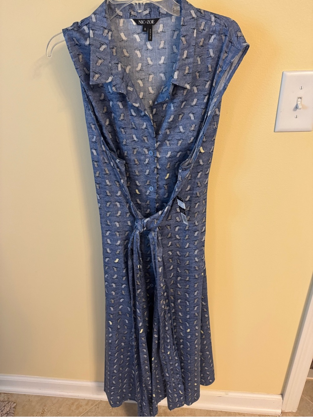 NIC+ZOE Blue Printed Sleeveless Tie-Waist Midi Dress NWT beach chair design XL